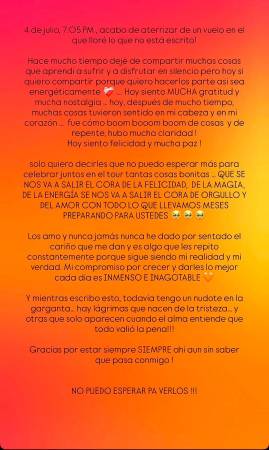 Este fue el mensaje que Karol G compartió en sus historias de Instagram . FOTO: CAPTURA DE PANTALLA