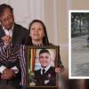 El presidente Gustavo Petro nuto a Jenny Alejandra Medina, madre de Dilan Cruz. En el recuadro el momento en el que el joven cayó herido. FOTOS: COLPRENSA - ÁLVARO TAVERA Y CAPTURA DE VIDEO SEÑAL COLOMBIA.