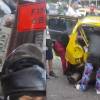 El accidente en el barrio Moravia dejó cuatro personas heridas, entre ellas una adulta mayor. FOTO: TOMADAS DE VIDEO 