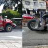 A la derecha, la volqueta que perdió su troque en el 20 de Julio; a la izquierda, la que sufrió el mismo problema en Buenos Aires. FOTO: CORTESÍA DENUNCIAS ANTIOQUIA Y SEBASTIÁN URREA 