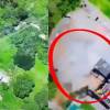 Este es el momento en que uno de los explosivos, lanzado desde el dron, cayó sobre el puesto de Policía en Guadalupe. FOTOS: TOMA DE VIDEO