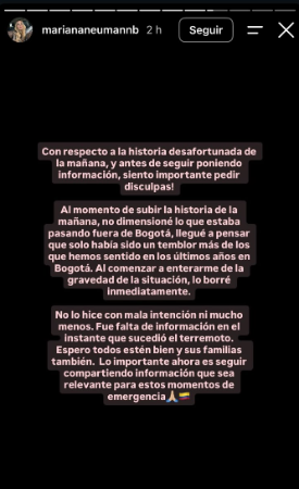 Historia instagram de creadora de contenido. FOTO: @MARIANANEUMANNB