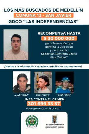 Este es el cartel de los más buscados en la comuna 13. /FOTO: CORTESÍA