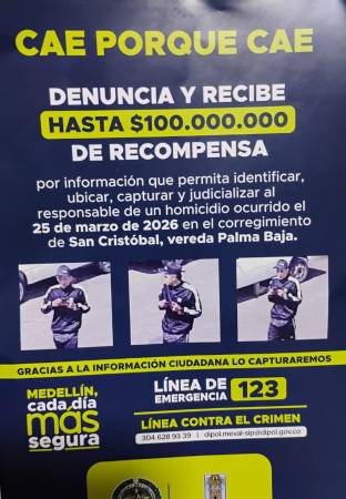 Cartel con el que las autoridades lo estaban buscando por el crimen de Acevedo. FOTO: CORTESÍA