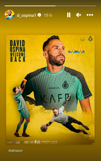 $!Historia en la cuenta de Instagram de David Ospina. /FOTO: INSTAGRAM @d_ospina1