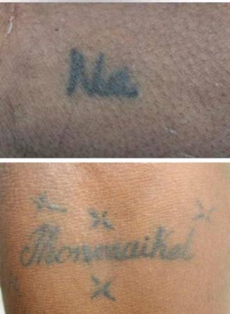 Estos son 2 de los tatuajes que tiene el cuerpo que se encuentra en la morgue de Tarazá. /FOTO: CORTESÍA.