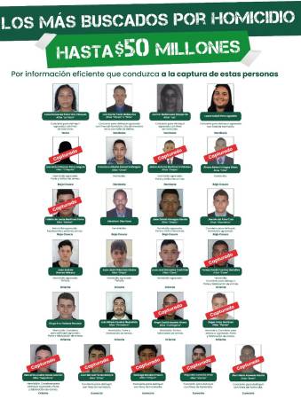Así quedó el cartel de los más buscados. FOTO: SECRETARIA DE SEGURIDAD Y JUSTICIA DE ANTIOQUIA