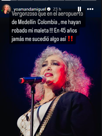 Esta fue la publicación que la artista hizo en redes denunciando el robo. /FOTO: CAPTURA DE PANTALLA