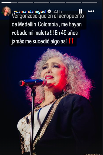 Esta fue la publicación que la artista hizo en redes denunciando el robo. /FOTO: CAPTURA DE PANTALLA