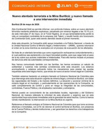 Comunicado de la compañía. FOTO: CORTESÍA 