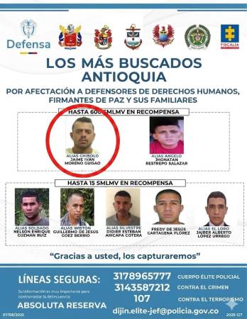 Cartel donde aparece alias Chibolo. FOTO: POLICÍA NACIONAL