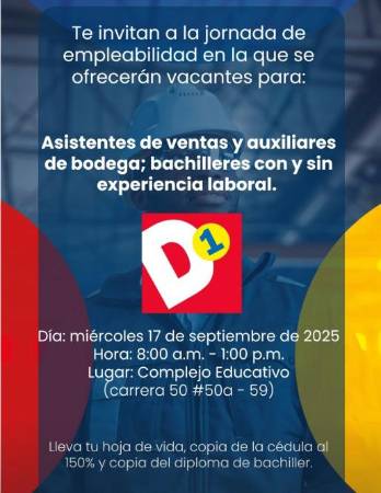 ¡Ojo! El Sena y Tiendas D1 tendrán feria de empleo en Copacabana