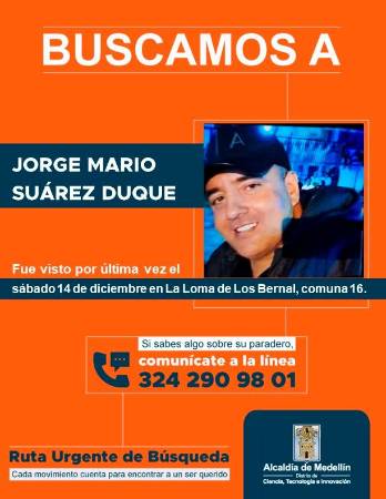 Así reportaron la desaparición de Jorge Mario Suárez Duque en redes sociales. /FOTO: CORTESÍA 