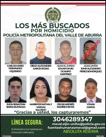 Cartel publicado por la Policía donde aparecía como uno de los más buscados en el Valle de Aburrá por homicidio. FOTO: POLICÍA METROPOLITANA