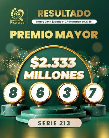 Sorteo 27 de marzo de 2026 - Lotería de Risaralda. FOTO: FACEBOOK LOTERÍA DE RISARALDA