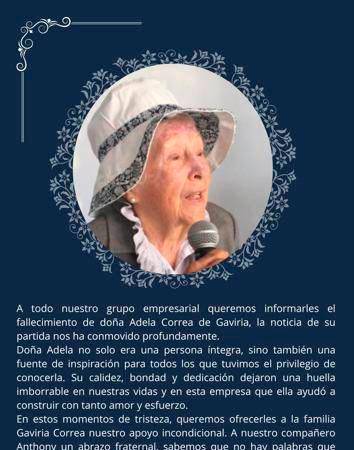 Falleció Adela Correa de Gaviria, madre del exgobernador Aníbal Gaviria