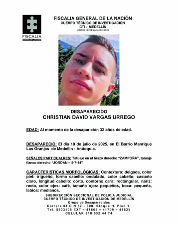 La familia de Christian también teme que haya sido víctima de pagadiarios, pues había manifestado tener varias deudas pendientes. /FOTO: FISCALÍA 