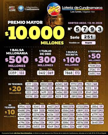 Resultados de la Lotería de Cundinamarca. IMAGEN: FACEBOOK LOTERÍA DE CUNDINAMARCA