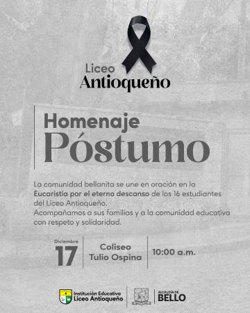 Homenaje póstumo a los 16 jóvenes. FOTO: LICEO ANTIOQUEÑO