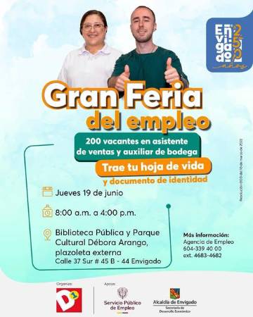 ¡Ojo envigadeños! Habrá Feria de Empleo este jueves en su municipio