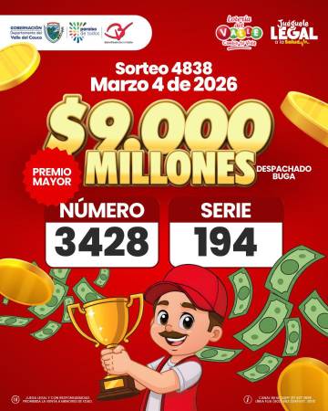 Sorteo 4838 del miércoles 4 de marzo de 2026. FOTO: LOTERÍA DEL VALLE