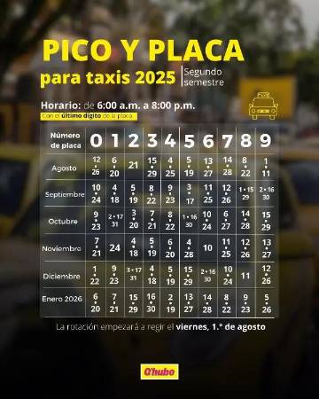 Pico y placa para taxis. /FOTO: Q’HUBO