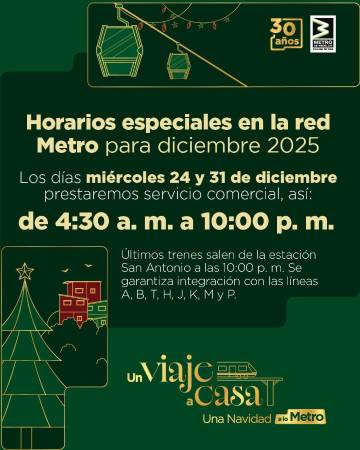 Horarios Metro. DISEÑO: METRO DE MEDELLÍN