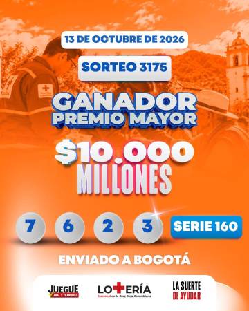 Resultados de la Lotería de la Cruz Roja. IMAGEN: FACEBOOK LOTERÍA NACIONAL DE LA CRUZ ROJA COLOMBIANA