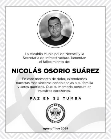 Estas fueron las condolencias de la Alcaldía de Necoclí. /FOTO: CAPTURA DE PANTALLA