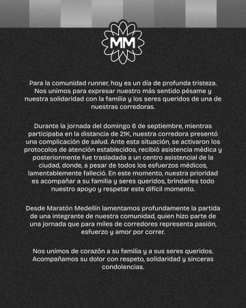Comunicado emitido por Maratón Medellín
