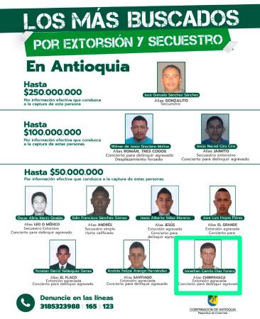 Este es el cartel de los más buscados en el que aparece alias Chimpavaca. /FOTO: CORTESÍA