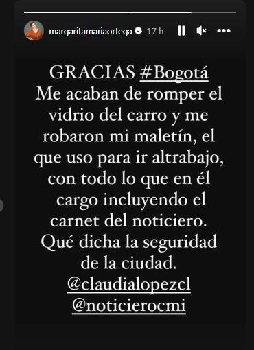 Historia de Instagram de Margarita Ortega. /FOTO: CAPTURA DE PANTALLA.