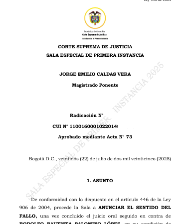 La decisión se dio luego de que la Corte Suprema de Justicia lo condenara por el delito de tráfico de influencias de servidor público. FOTO: CORTE SUPREMA DE JUSTICIA