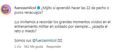 Comentario Fuerzas Militares. /FOTO: CAPTURA DE PANTALLA. 