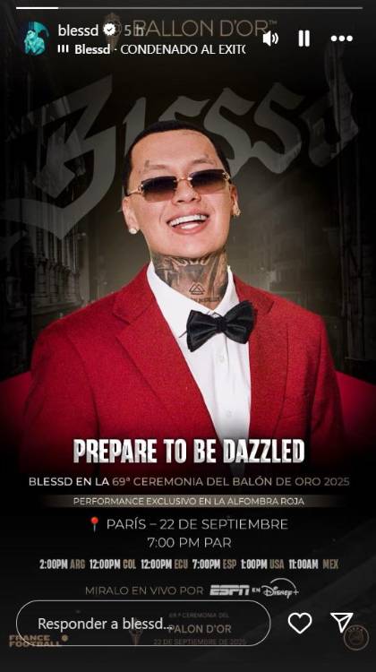 ¡De Medallo pa’l mundo! Blessd, primer latino en abrir gala del Balón de Oro