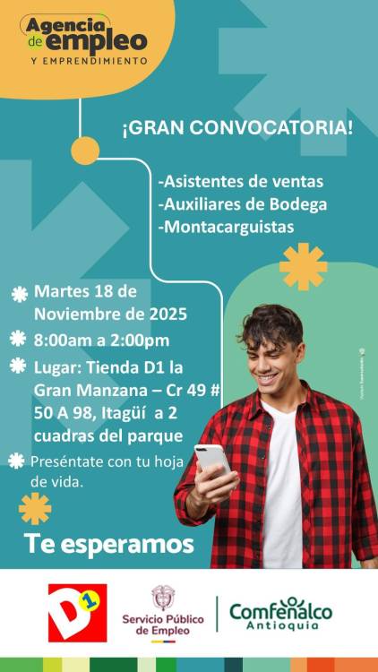 ¡Ojo! No se pierda la feria de empleo de D1, este martes en Itagüí