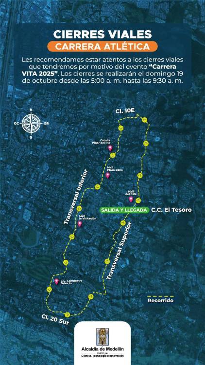 ¡Ojo! Habrá cierres viales este domingo por la carrera Vita 2025
