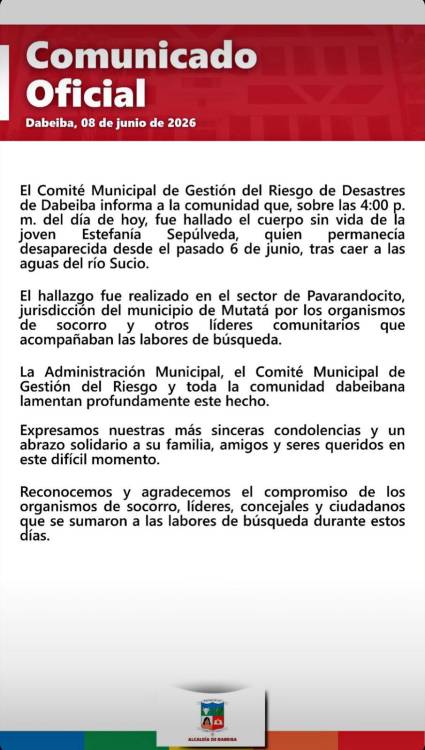 COMUNICADO ALCALDÍA DE DABEIBA