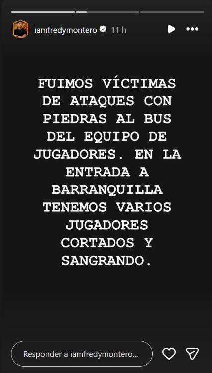 Publicación ataque bus Real Cartagena. FOTO: CAPTURA DE PANTALLA IG IAMFREDYMONTERO