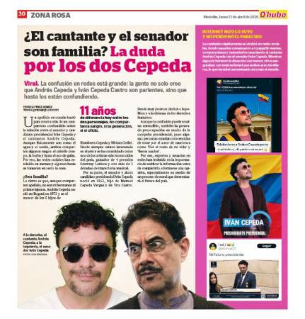Edición impresa de Q’HUBO el pasado 13 de abril de 2026.