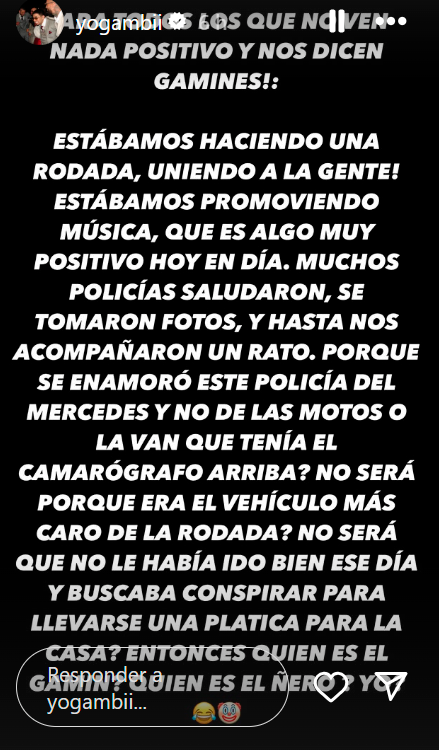 Esto fue lo que escribió YoGambii en sus redes. / FOTO: CAPTURA DE PANTALLA