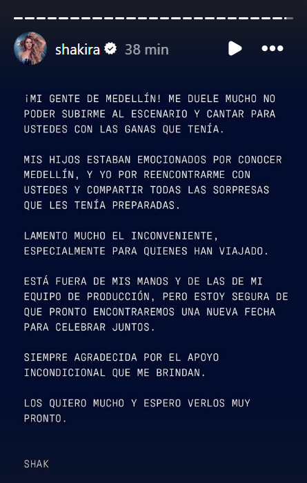 $!Este fue el comunicado que publicó Shakira en sus redes sociales. / FOTO: @SHAKIRA
