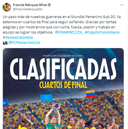 El tuit que publicó la vicepresidenta Márquez. / FOTO: CAPTURA DE PANTALLA