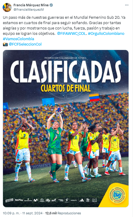 El tuit que publicó la vicepresidenta Márquez. / FOTO: CAPTURA DE PANTALLA