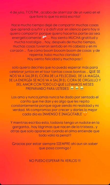Este fue el mensaje que Karol G compartió en sus historias de Instagram . FOTO: CAPTURA DE PANTALLA