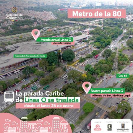 Cambios en la parada de la línea O de buses. FOTO: METRO DE LA 80