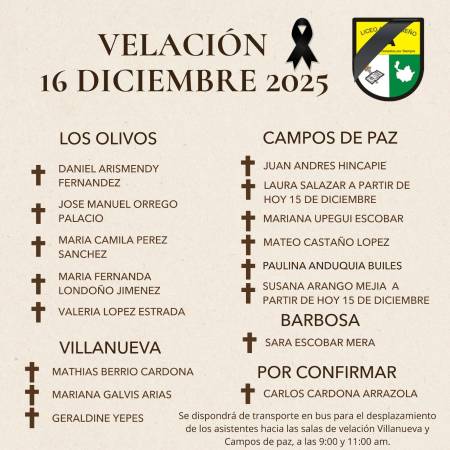 Lugares de velación de los 16 jóvenes. FOTO: LICEO ANTIOQUEÑO 