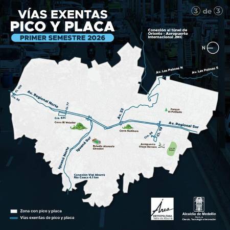 Vías exentas de pico y placa. DISEÑO: ALCALDÍA DE MEDELLÍN
