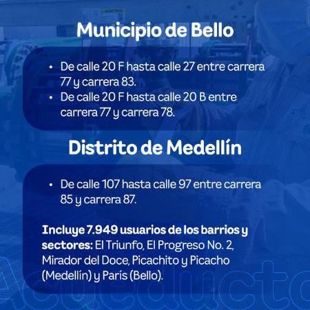 ¡Ojo! Cortes de agua nocturnos desde este miércoles en Medellín y Bello