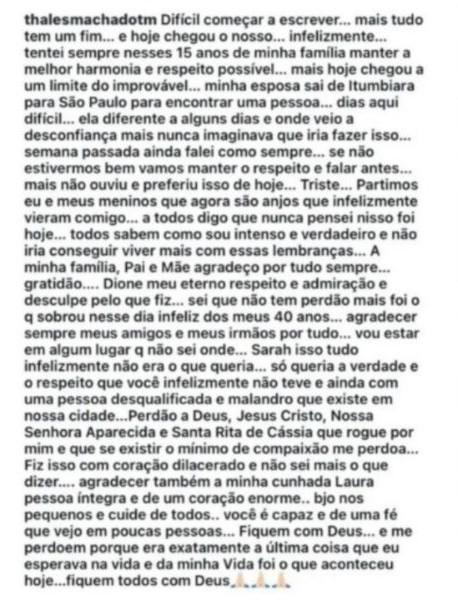 El mensaje publicado por Machado, que fue eliminado después, pero viralizado en redes sociales. TOMADO DE FACEBOOK